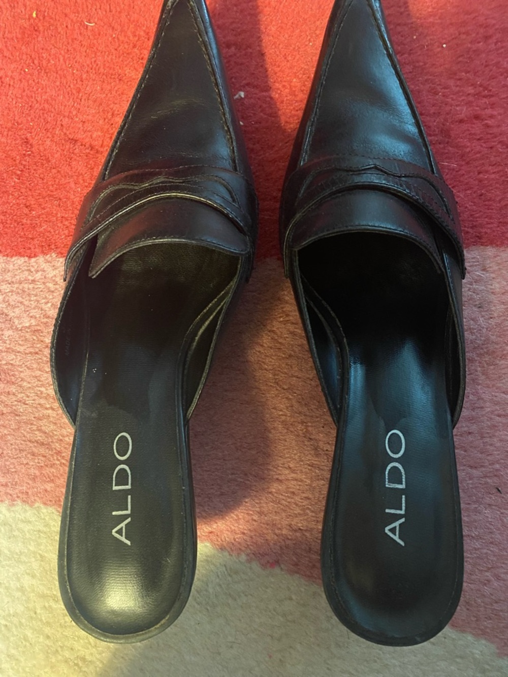 ALDO Black Pointed Leather Slip-On Mules